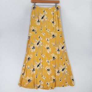 Oneill Skirt Womens Small Yellow Floral Maxi Double Slit Beach Swim Cover Casual